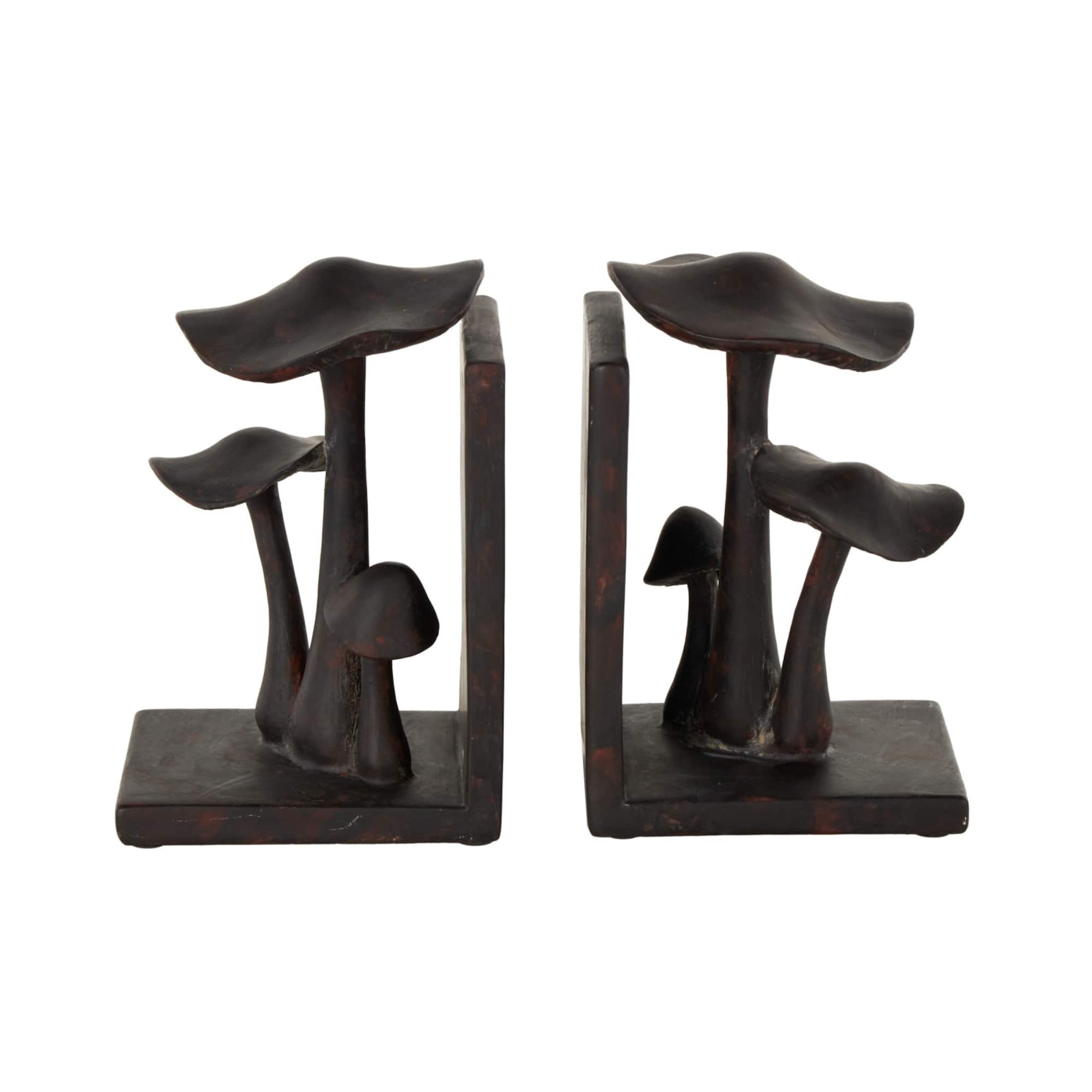 7.5" Dark Brown & Copper Mushroom Decorative Bookends, 2ct.
